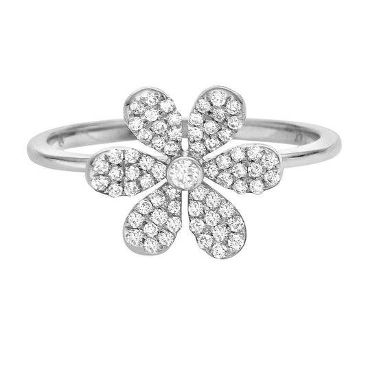 14K White Gold Six Petal Diamond Flower Ring, 0.26ct