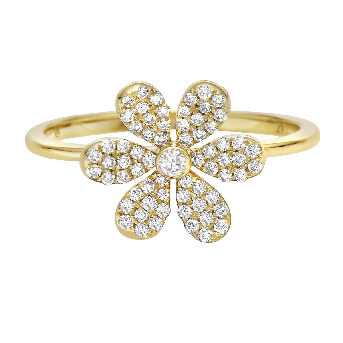 14K Yellow Gold Six Petal Diamond Flower Ring, 0.26ct