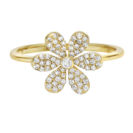 14K Yellow Gold Six Petal Diamond Flower Ring, 0.26ct