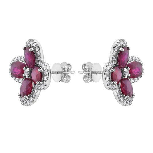 14K White Gold Ruby Earrings, 3.21ct