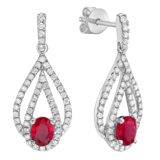 14K White Gold Ruby Earrings, 0.78ct
