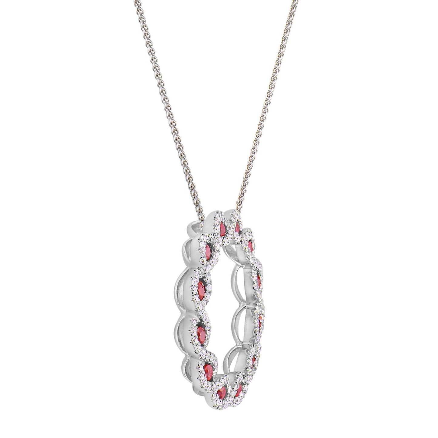 14K White Gold Ruby and Diamond Circle Wave Pendant, 0.49ct