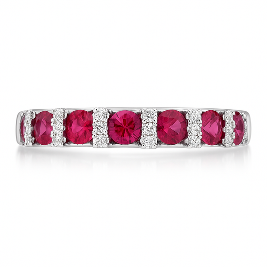 14K White Gold Ruby and Diamond Row Band, 0.87ct