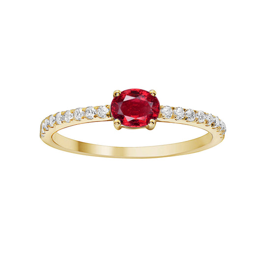 14K Yellow Gold Ruby Solitaire Ring in Diamond Band, 0.43ct