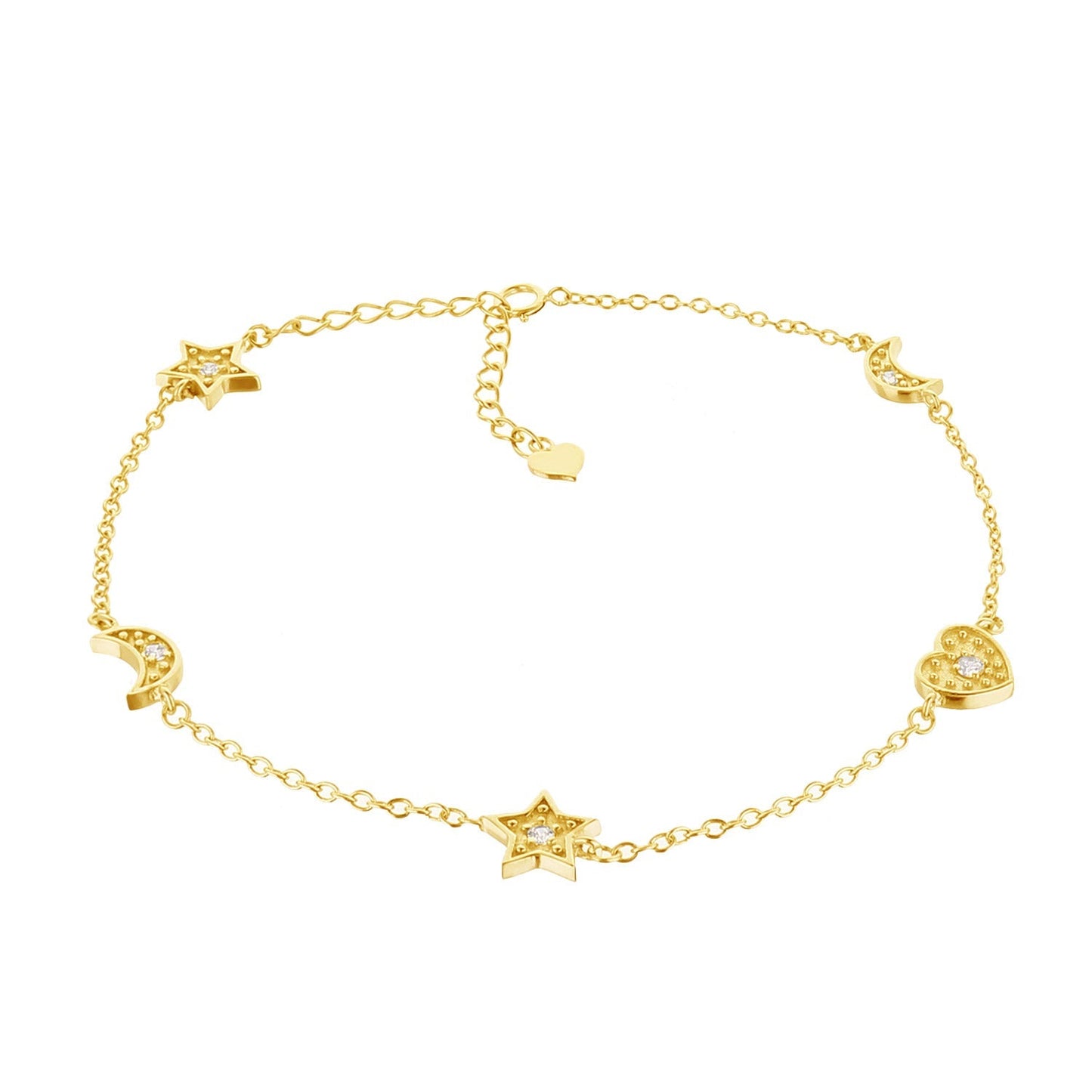 Moon Stars and Heart Anklet