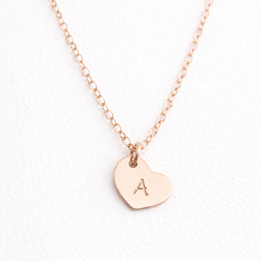 Tiny Rose Gold Heart Custom Initial Necklace