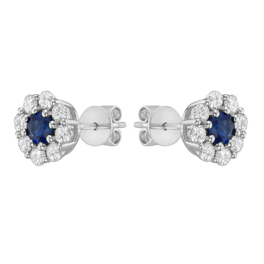 14K White Gold Sapphire with Diamond Studs, 0.43ct