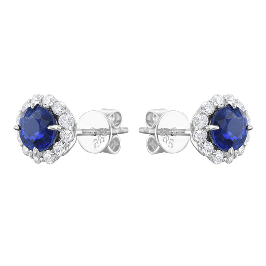 14K White Gold Blue Sapphire Earrings, 1ct