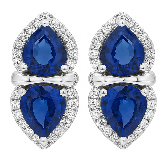 14K White Gold Blue Sapphire Earrings, 2.45ct