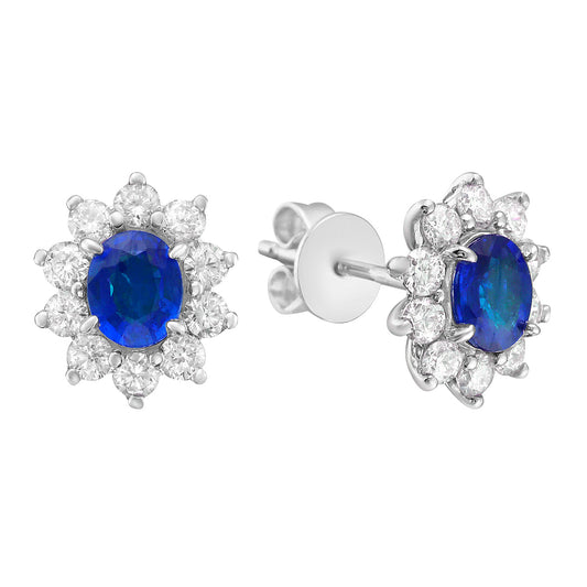 14K White Gold Blue Sapphire Earrings, 0.94ct
