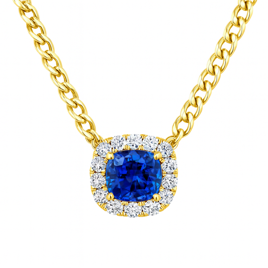 Handmade 14K Yellow Gold Blue Sapphire Necklace, 1.60ct