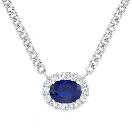 Handmade 14K White Gold Blue Sapphire Necklace, 1.42ct