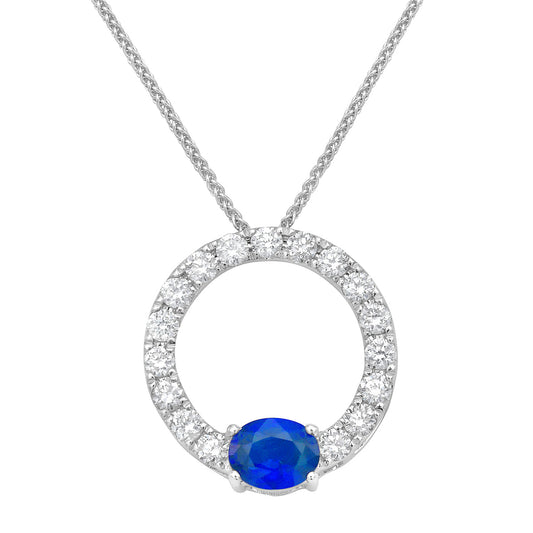 14K White Gold Blue Sapphire Pendant, 0.5ct