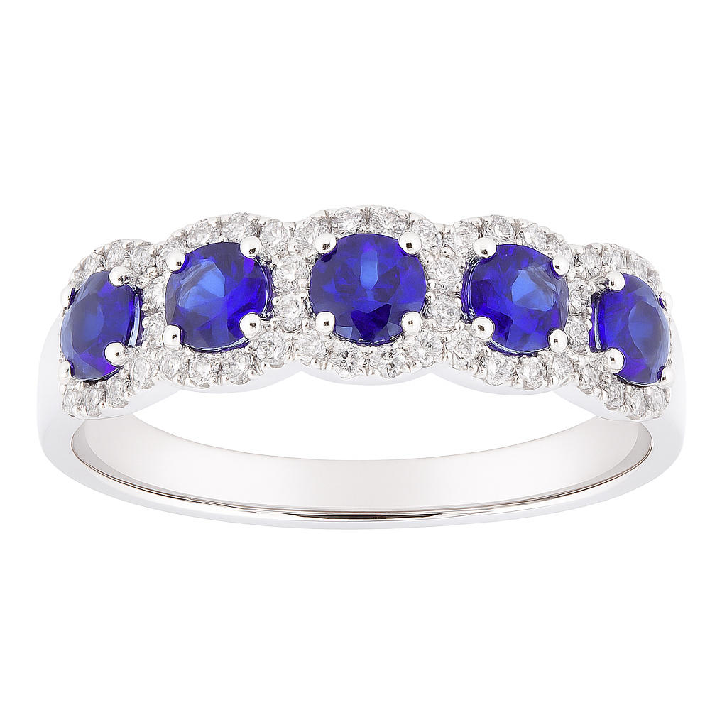14K White Gold Sapphire with Diamond Halo Ring, 0.82ct