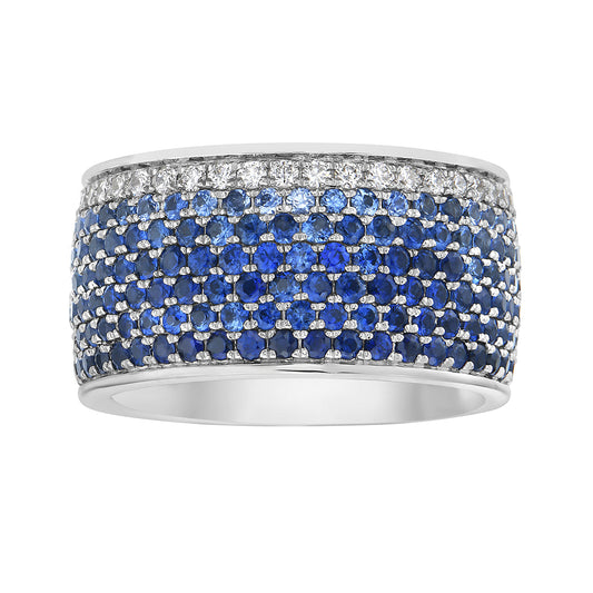 14K White Gold Multi Row Sapphire and Diamond Ring, 4.28ct
