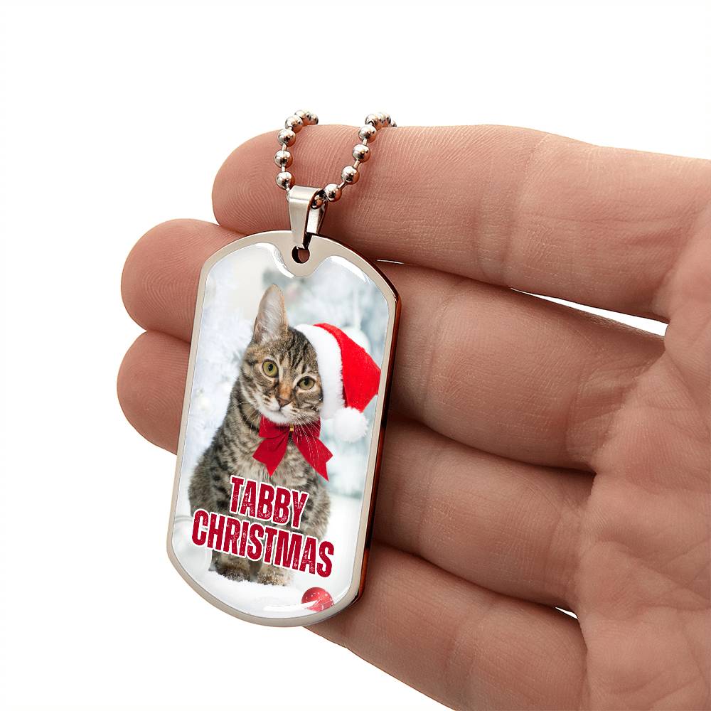 Tabby Christmas Dog Tag Necklace