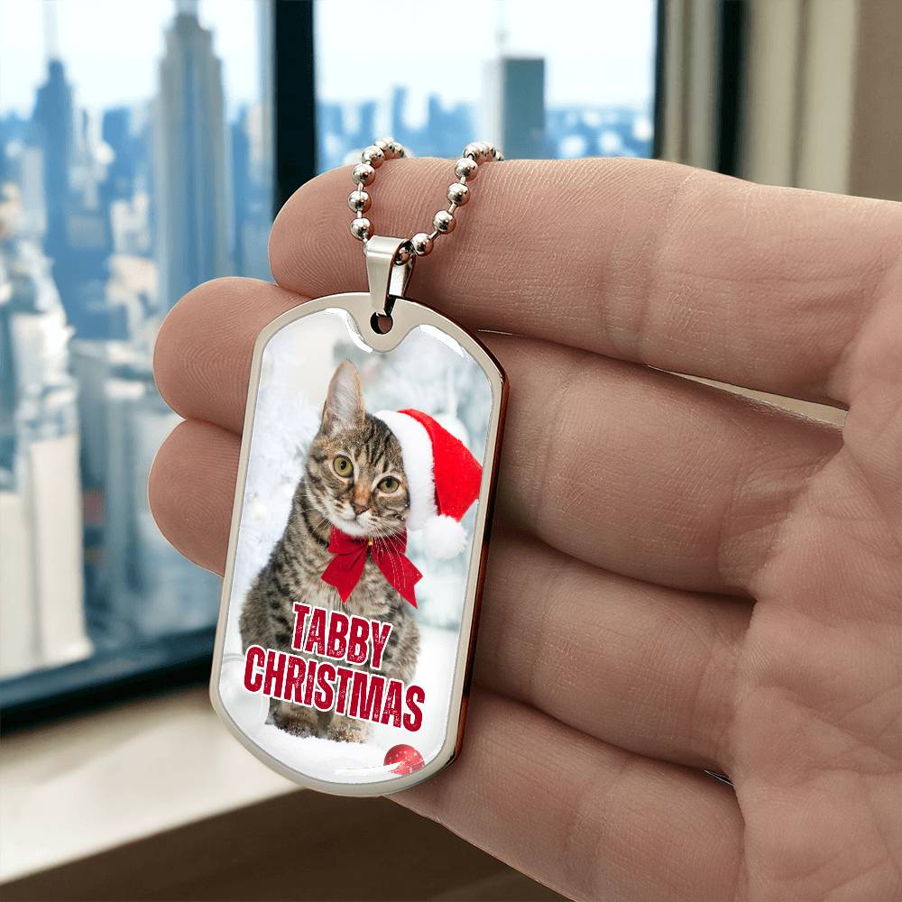 Tabby Christmas Dog Tag Necklace