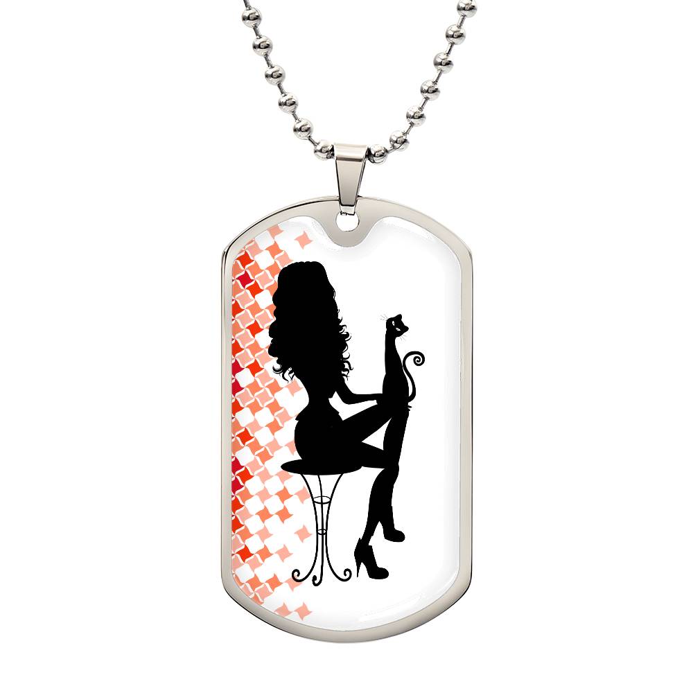 Poised Cat Lady Dog Tag Necklace