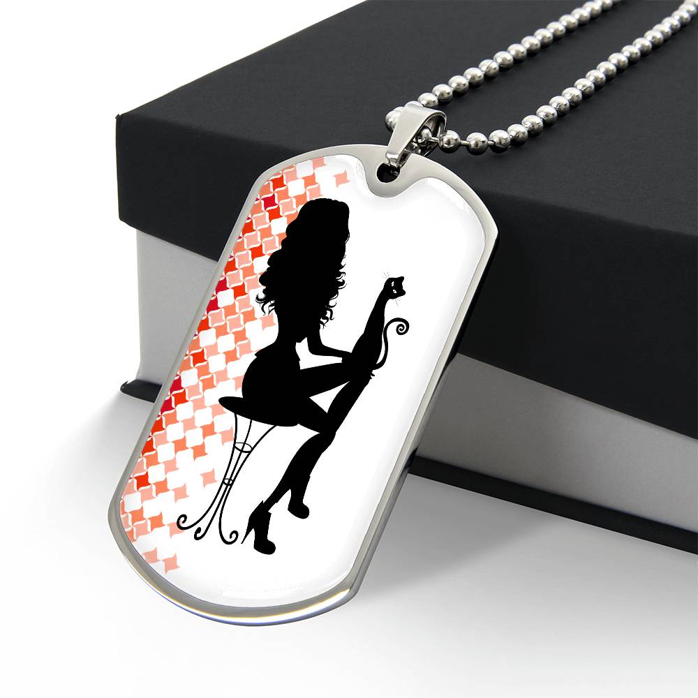 Poised Cat Lady Dog Tag Necklace