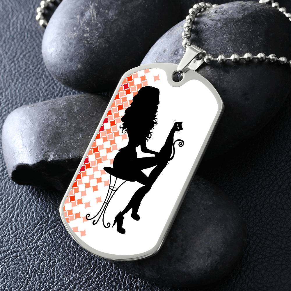 Poised Cat Lady Dog Tag Necklace