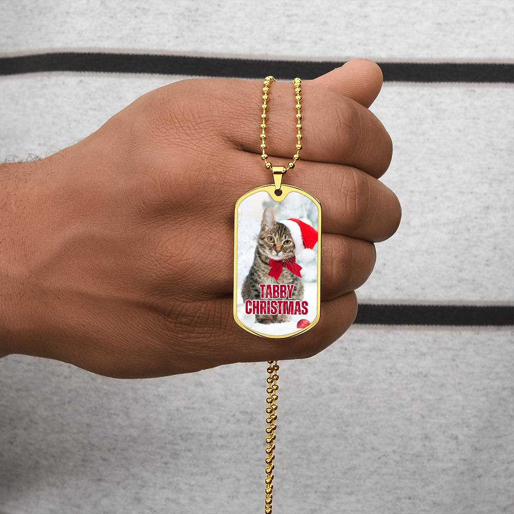 Tabby Christmas Dog Tag Necklace