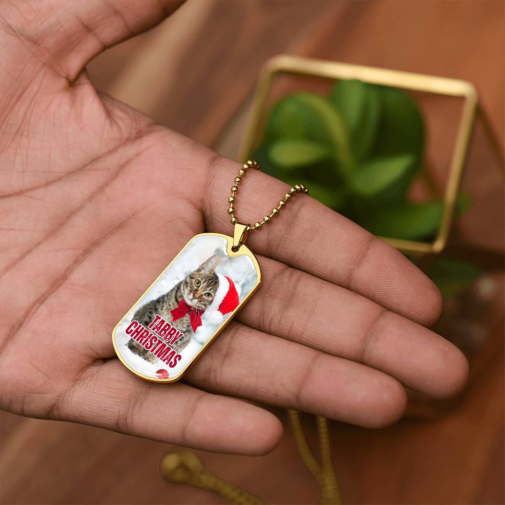 Tabby Christmas Dog Tag Necklace