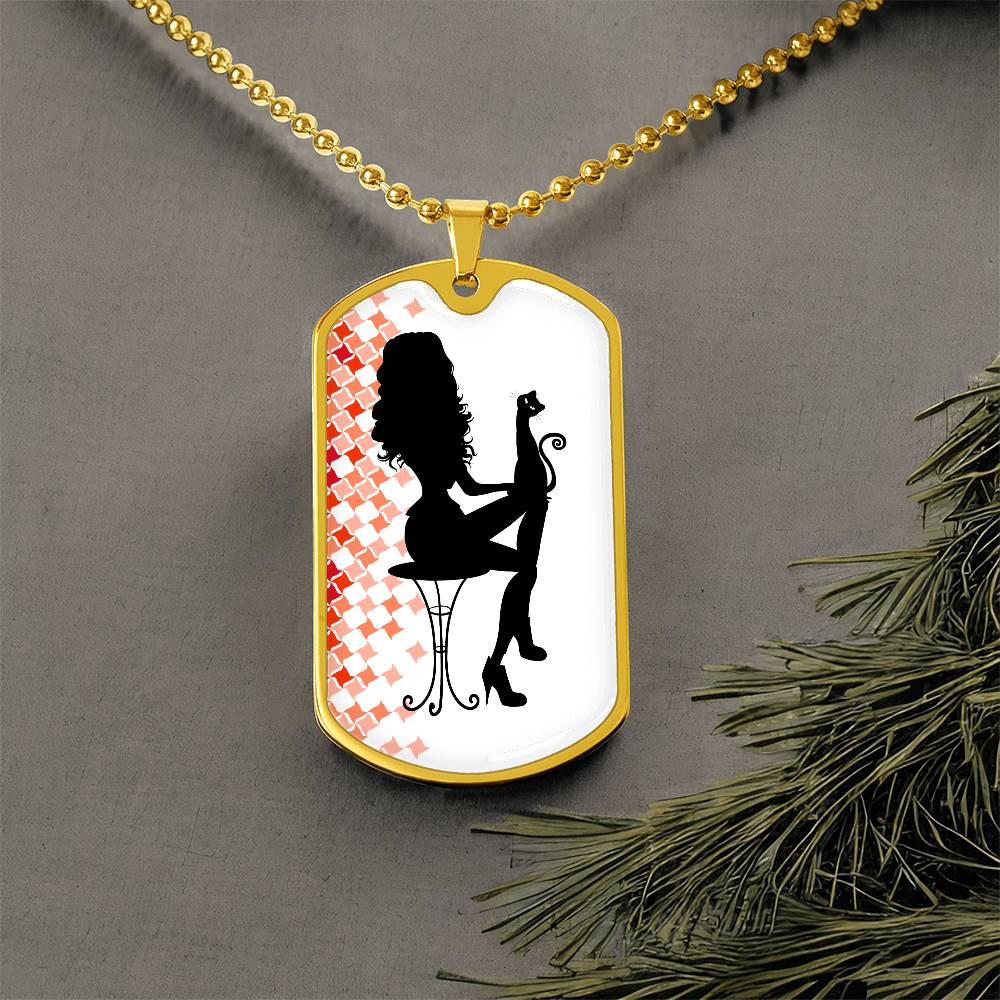 Poised Cat Lady Dog Tag Necklace
