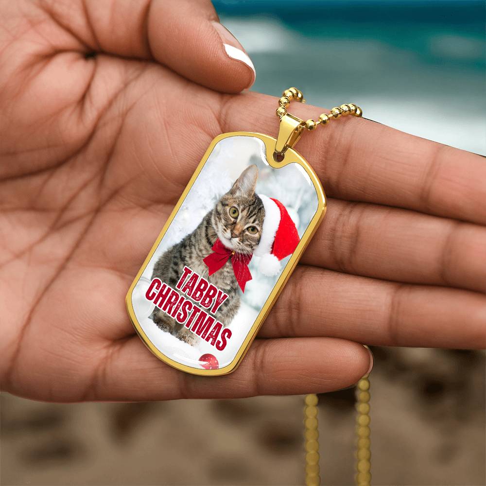 Tabby Christmas Dog Tag Necklace