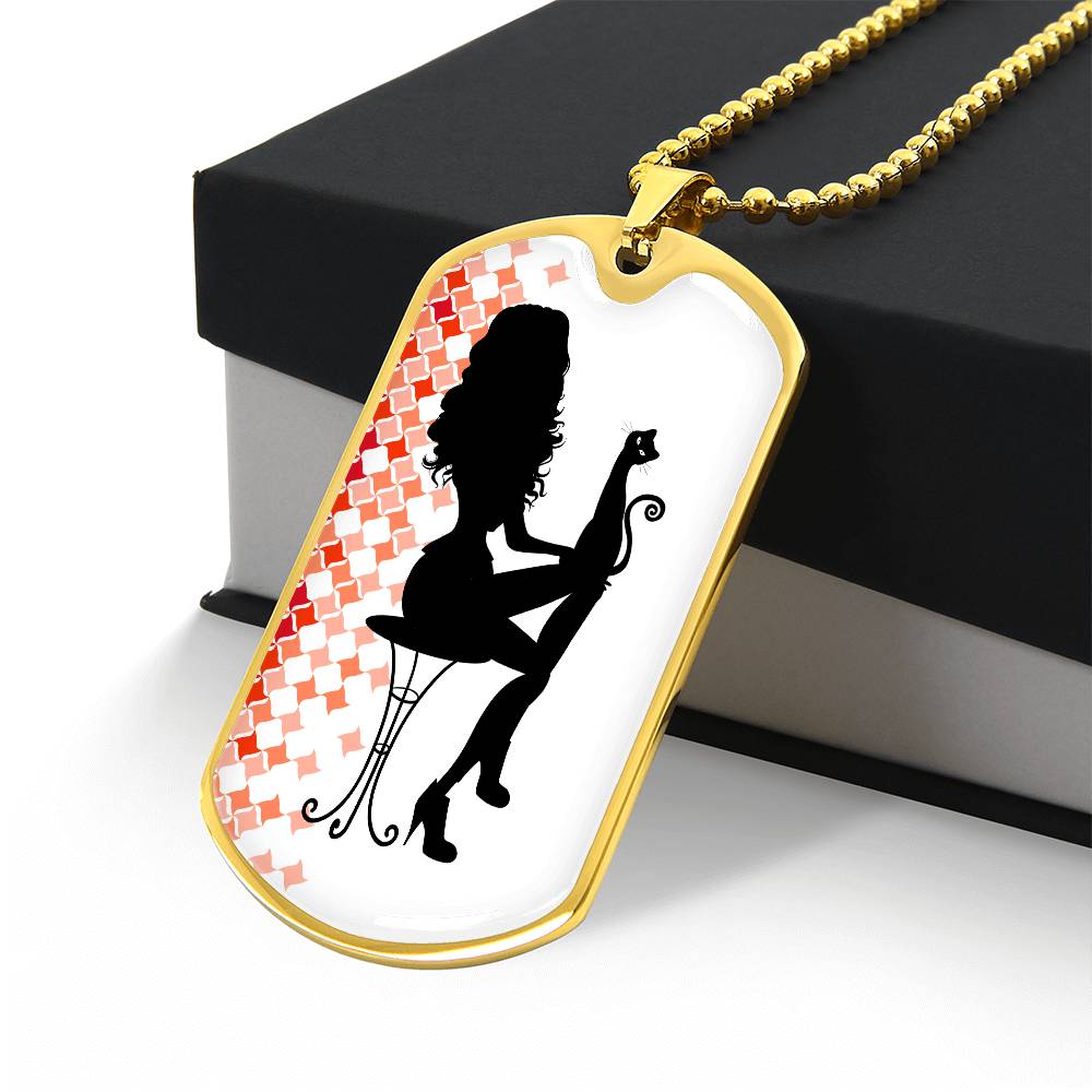 Poised Cat Lady Dog Tag Necklace
