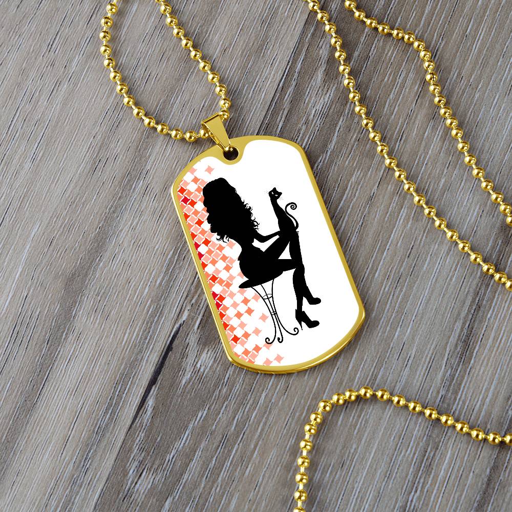 Poised Cat Lady Dog Tag Necklace