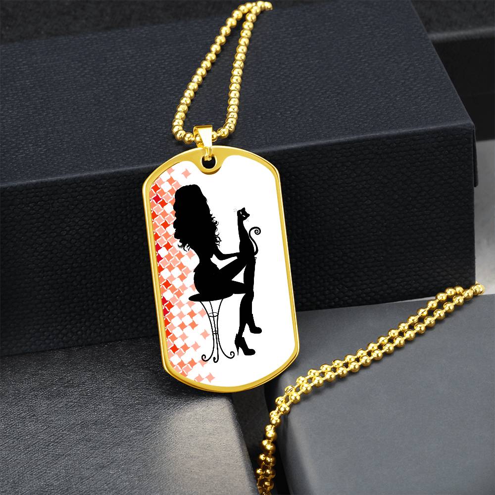Poised Cat Lady Dog Tag Necklace