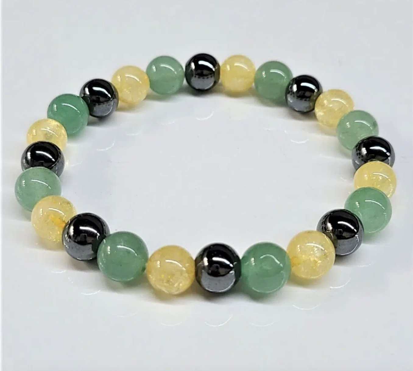 Aventurine, Citrine & Hematite Round Bead Bracelet 8mm - Abundance Always