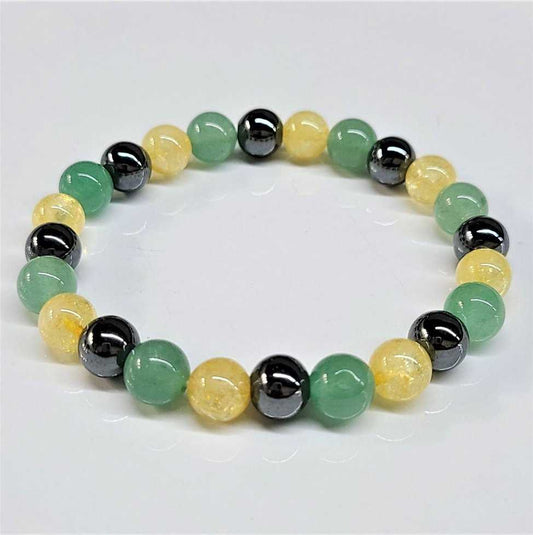 Aventurine, Citrine & Hematite Round Bead Bracelet 8mm - Abundance Always