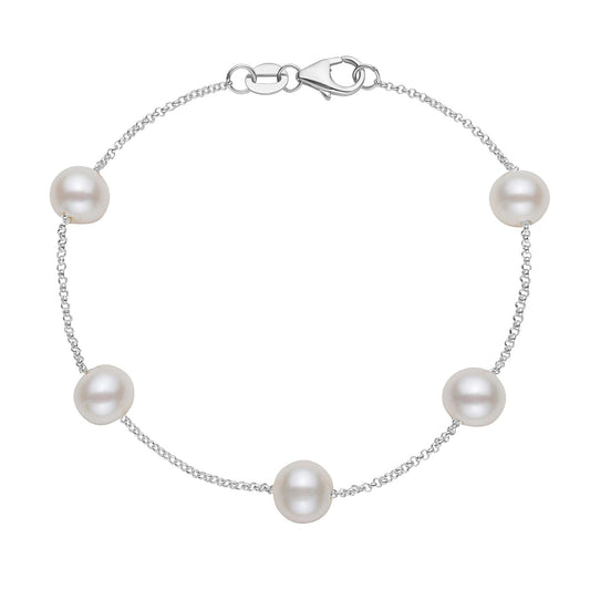 14K White Gold 6-7mm Freshwater White Gold Tincup Bracelet