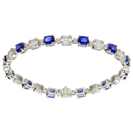 14K White Gold Blue Sapphire Bracelet
