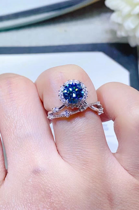 1 Carat Blue Brilliant Round Cut Sparkala™ Platinum Over Pure Sterling Silver Ring (Blue Or Purple)