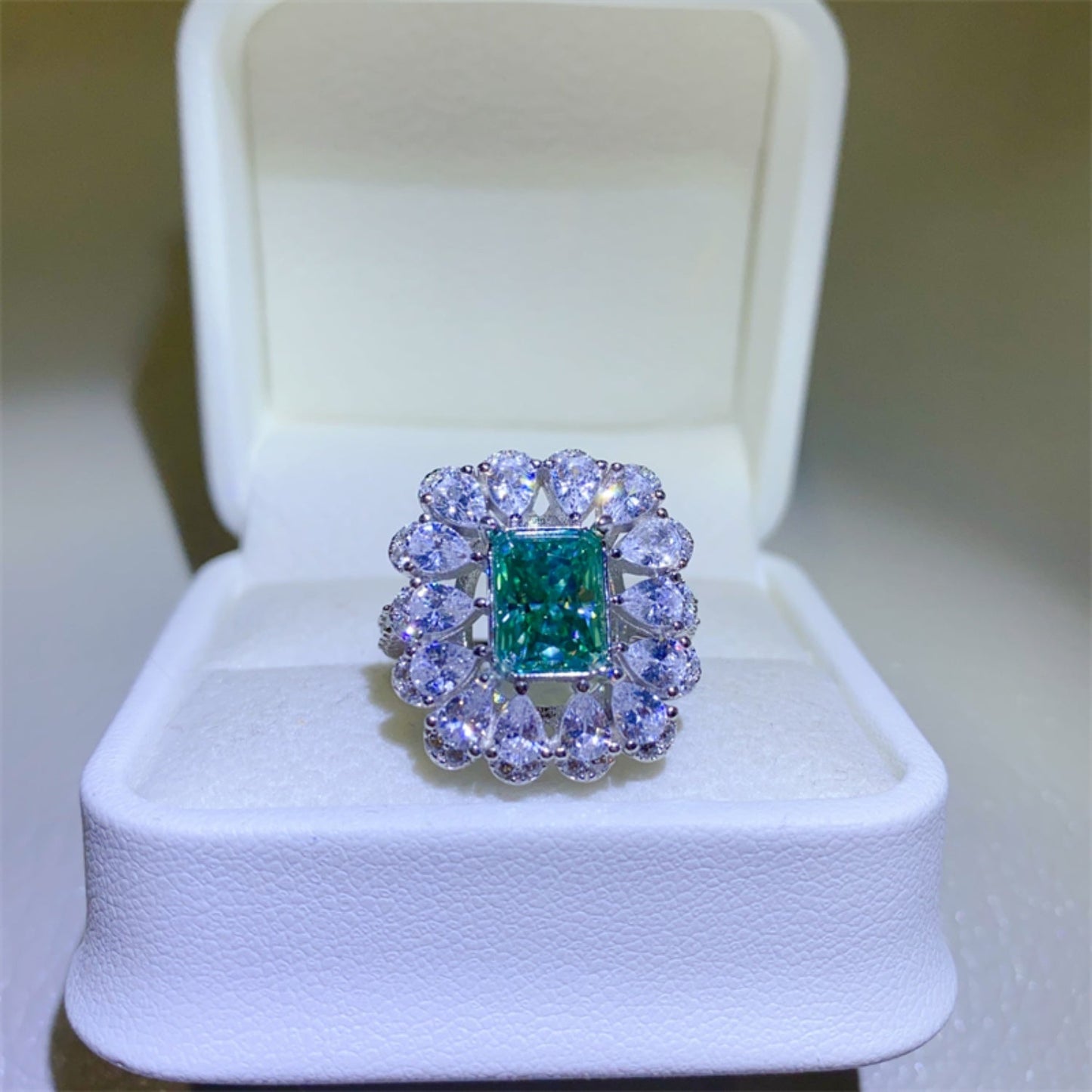 3 Carat Green Emerald-Cut Sparkala™ Pure Sterling Silver Ring
