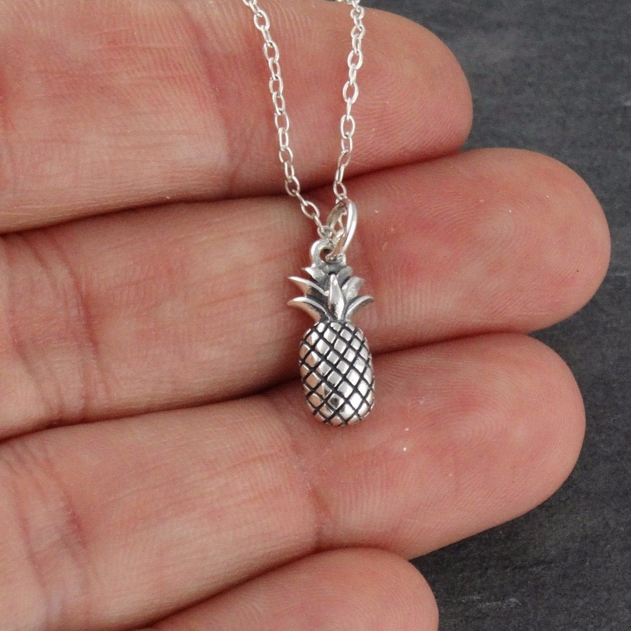 Tiny Pineapple Necklace – Sterling Silver Charm on 16" Chain