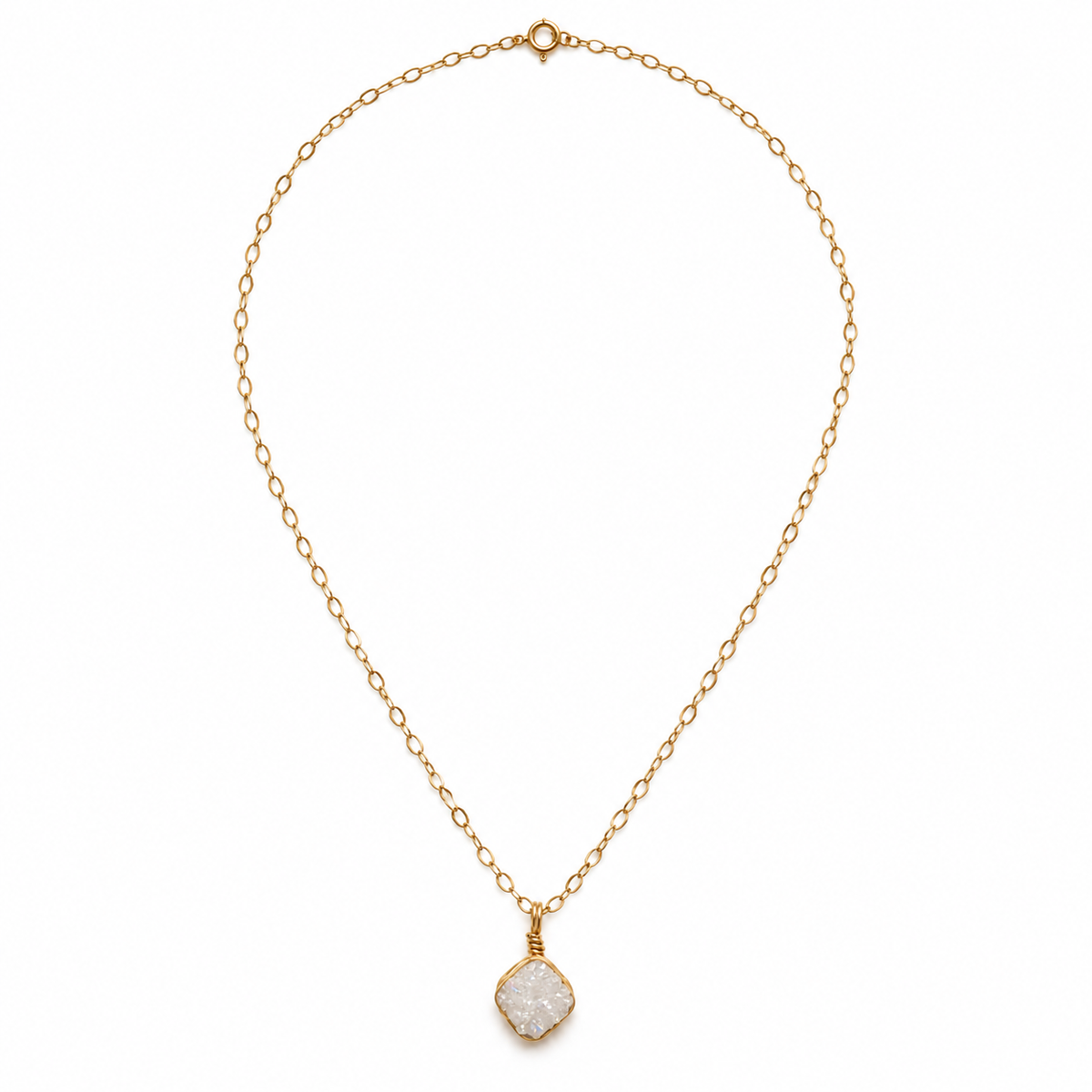 White Druzy Gemstone Necklace – Gold Filled – One of a Kind
