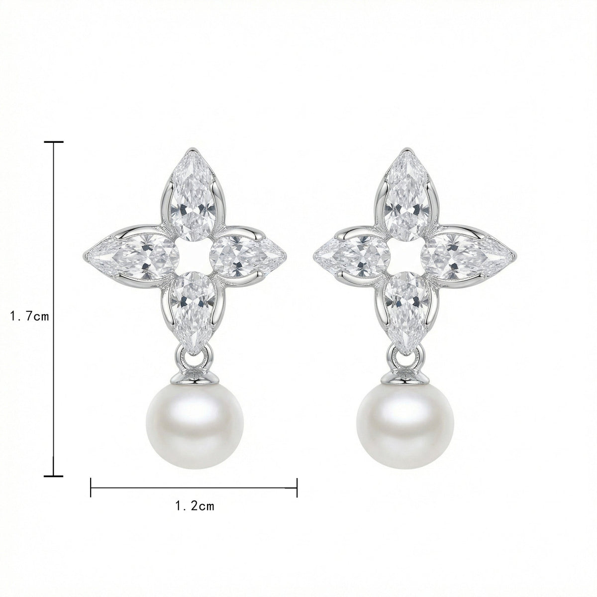 925 Sterling Silver Elegant Floral Marquise Cluster Pearl Drop Earrings