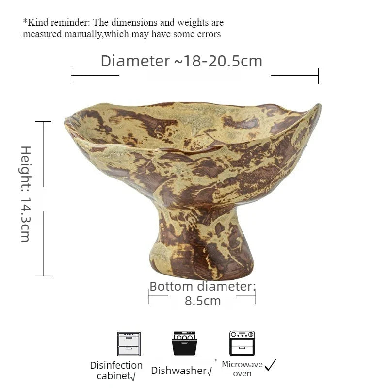 Vintage Wabi-Sabi Irregular Ceramic Pedestal Fruit Bowl – Rough Pottery Display Tray