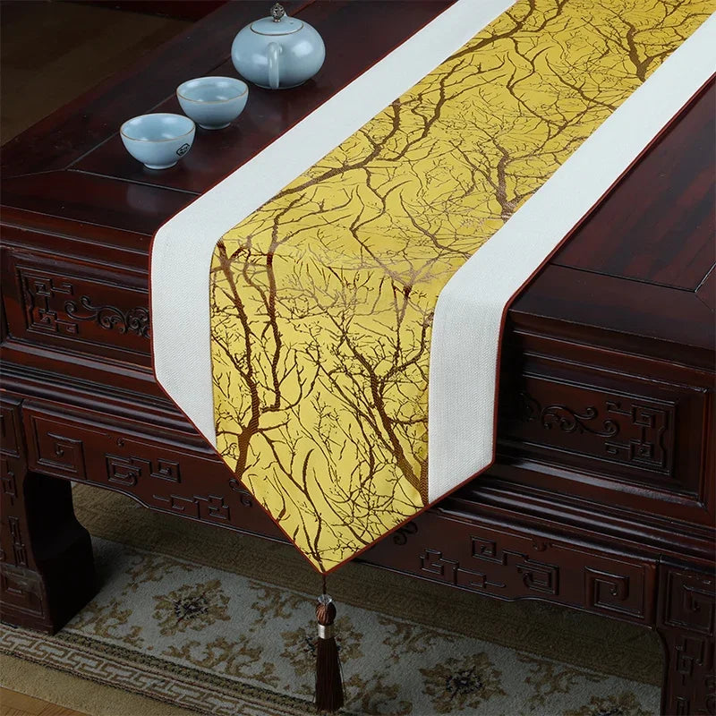 Traditional Chinese High-End Tablerunner/Table Flag – Jacquard Brocade Decorative Runner for Dining, Console & Bed