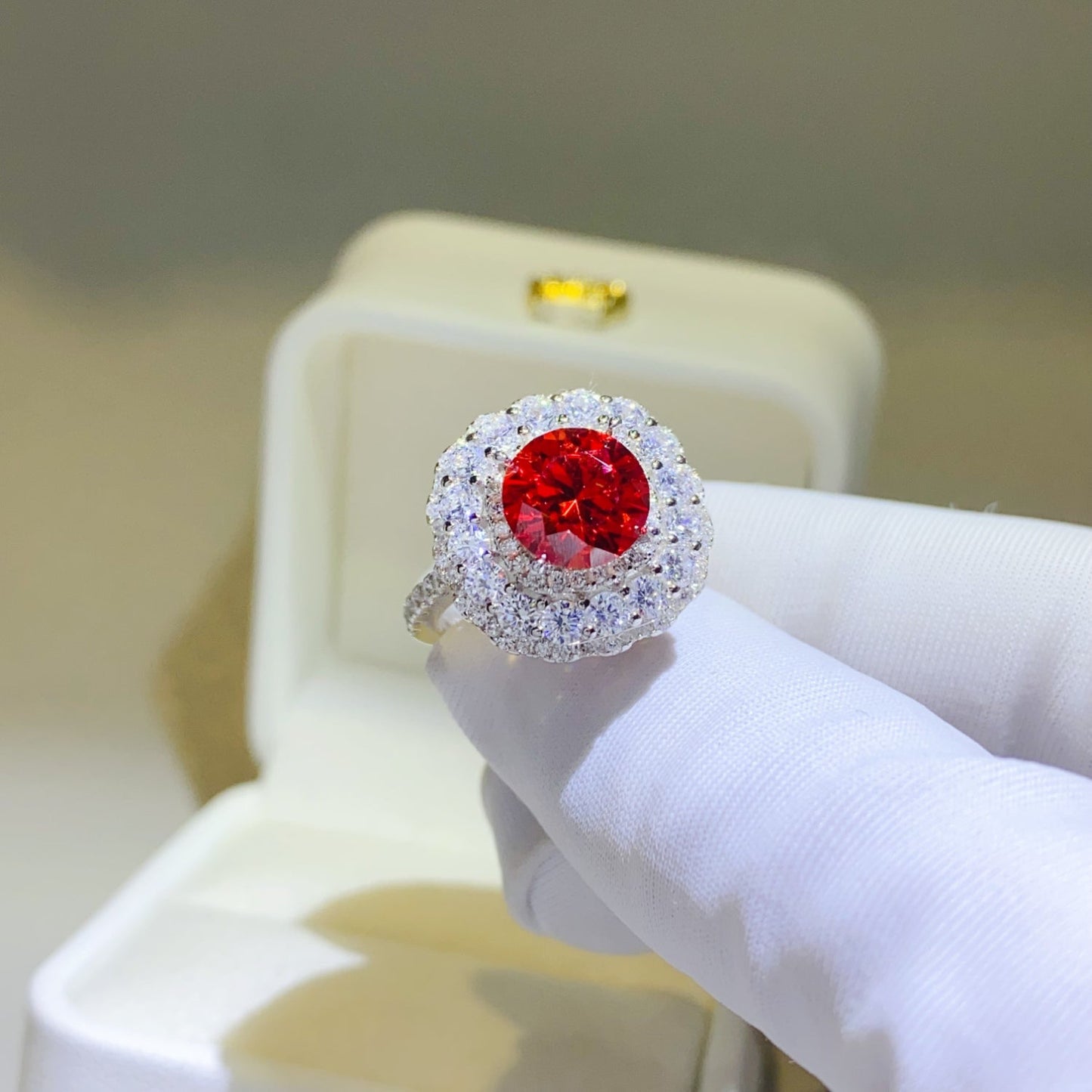 2 Carat Red Brilliant Round Cut Sparkala™ Pure Sterling Silver Ring