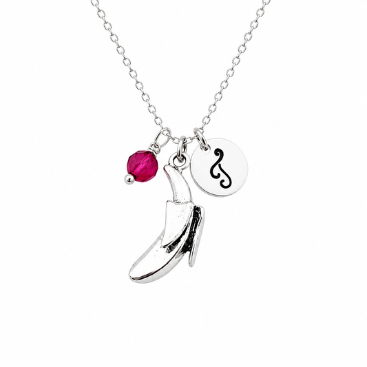 Personalized Banana Necklace – Sterling Silver Chain with Birthstone & Initial