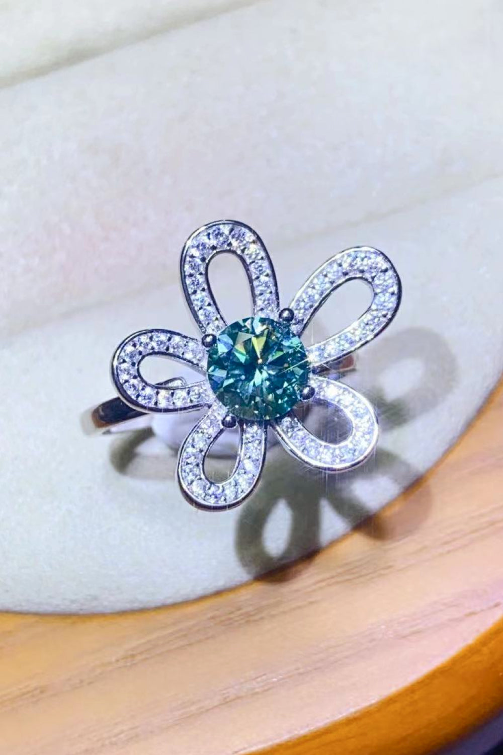 1 Carat Green Sparkala™ Flower Shape Open Ring