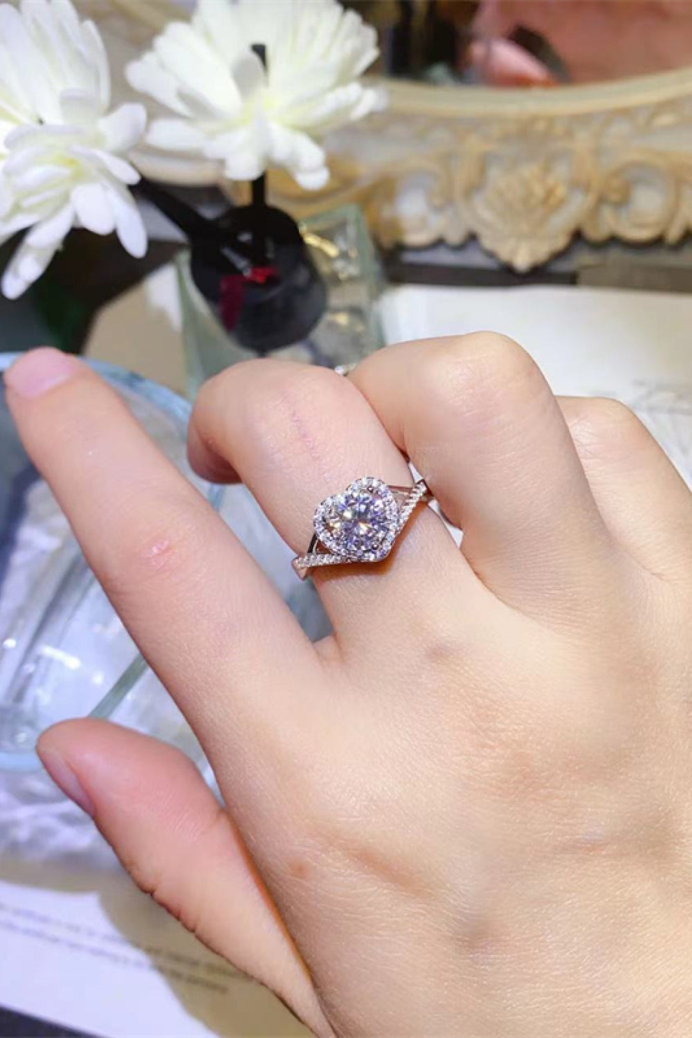 Adored 1 Carat Yellow Green Sparkala™ Platinum Over Pure Sterling Silver Heart Ring
