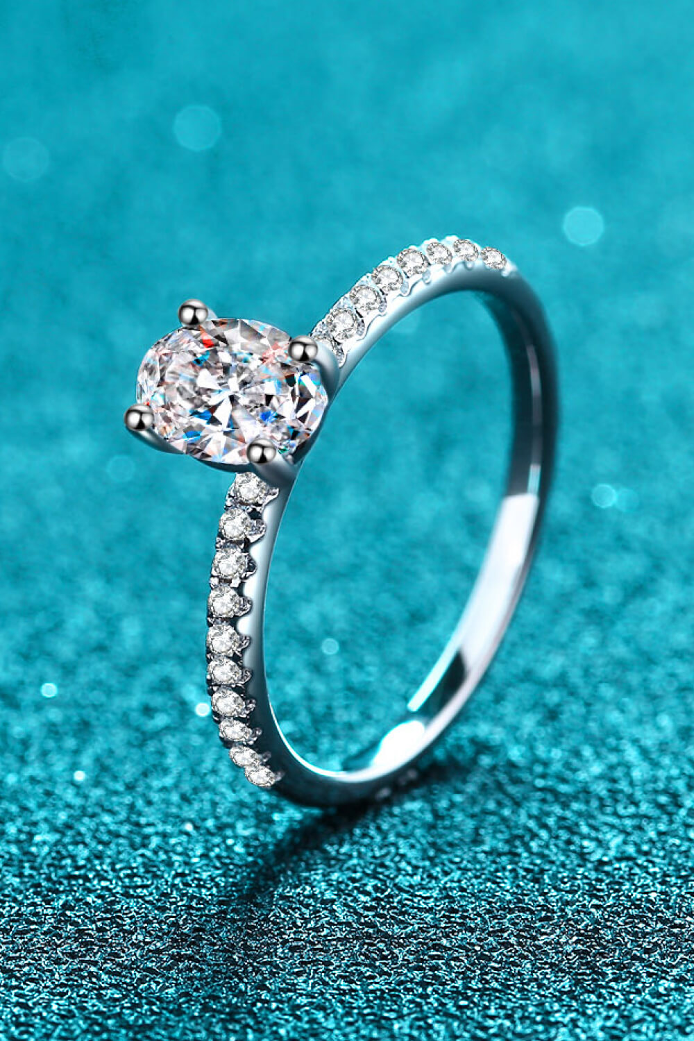 Rhodium Over Pure Sterling Silver Inlaid 1 Carat Oval-Cut Sparkala™ Ring