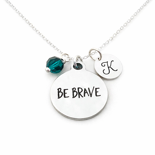 Be Brave Necklace – Sterling Silver with Birthstone & Initial Charm