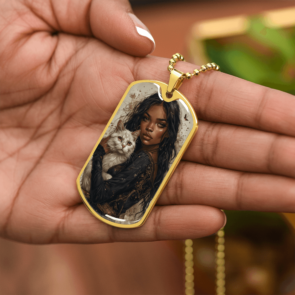 Beautiful Strong Cat Lady Dog Tag Necklace