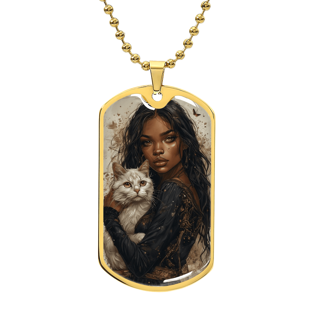 Beautiful Strong Cat Lady Dog Tag Necklace